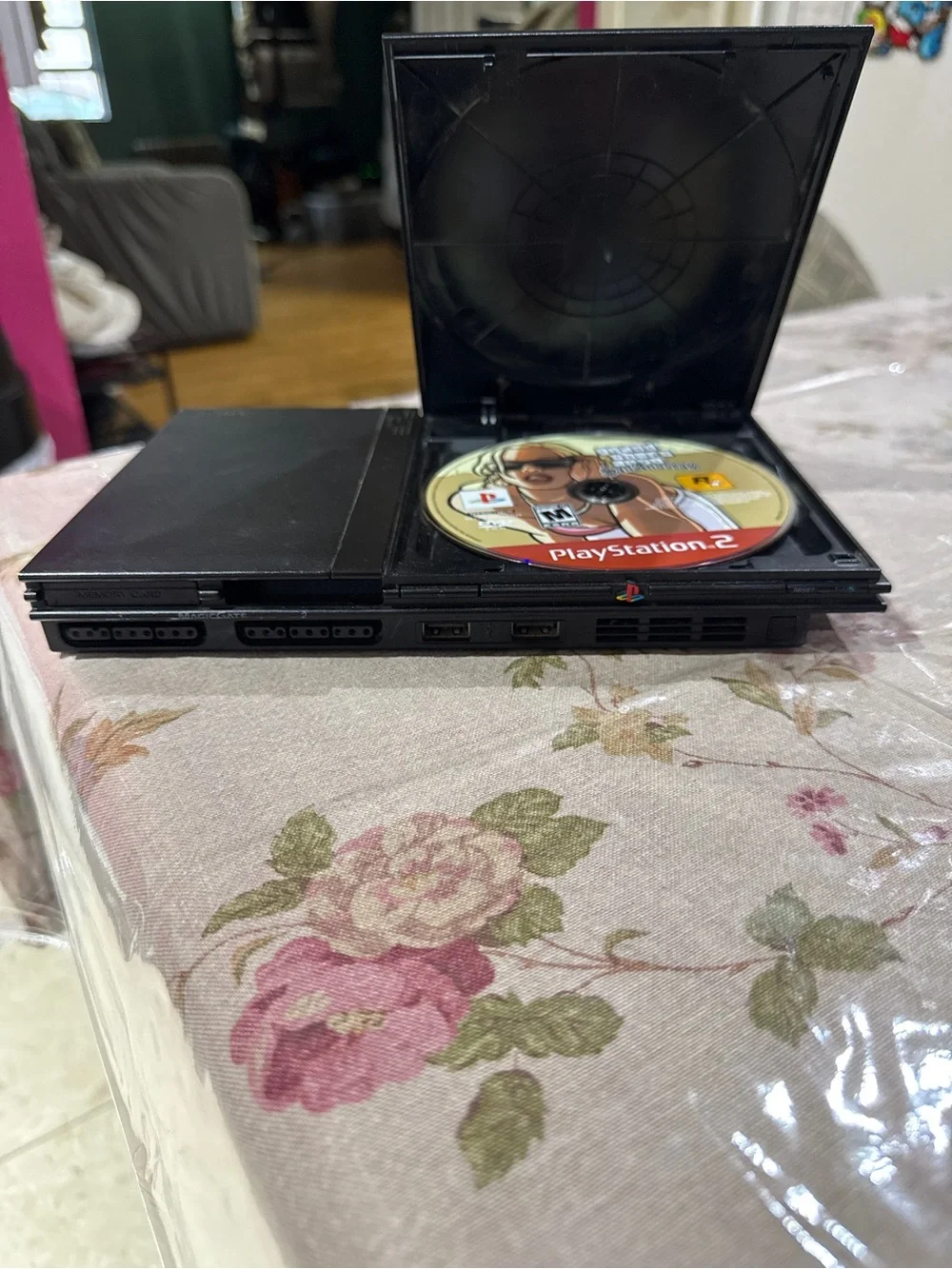 Sony PlayStation 2 Slim with Teal Transparent Controller and GTA: San Andreas